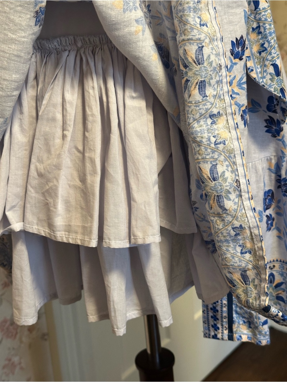 A Loves A Blue White Floral Bubble Sleeve A-Line Flounce Mini Dress XS - Picture 10 of 16
